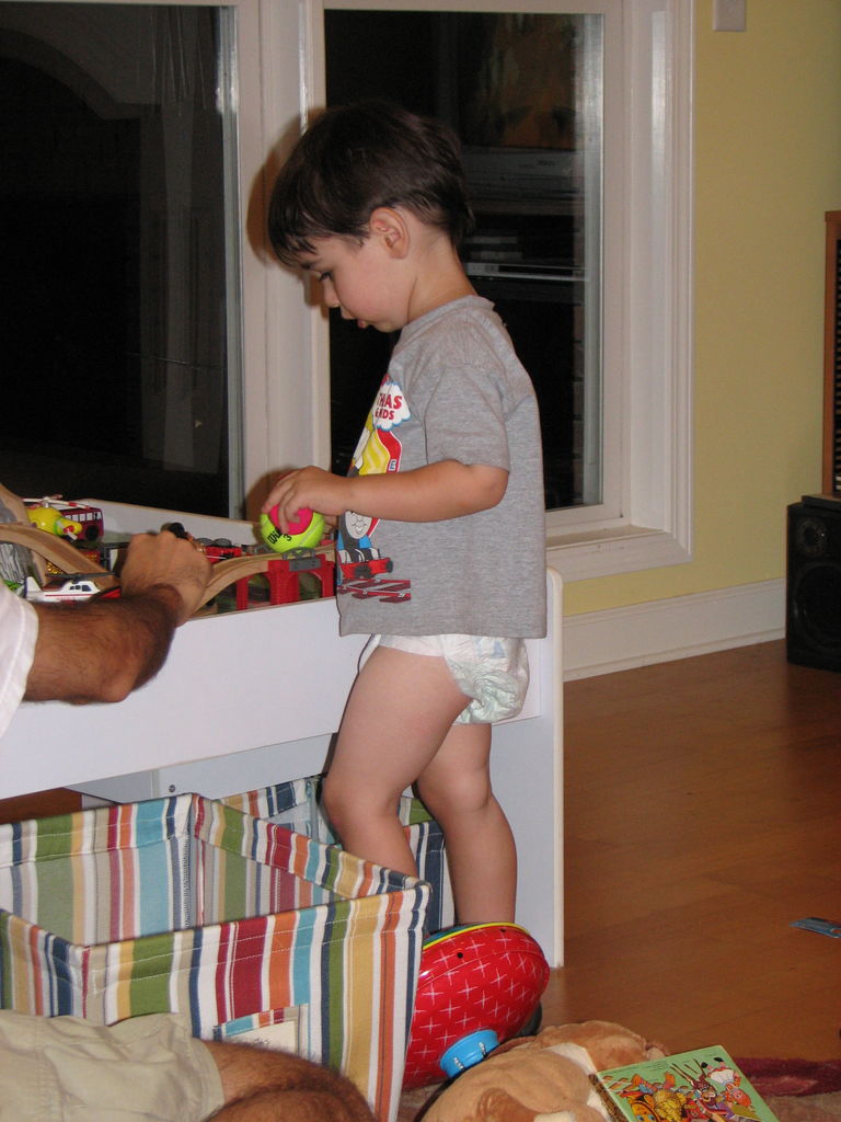 James and Dada at the Train Table
