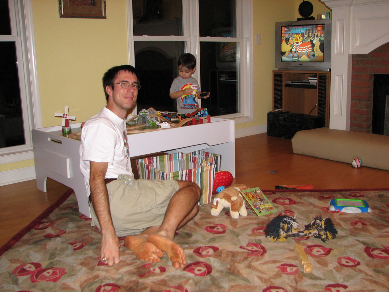 James and Dada at the Train Table
