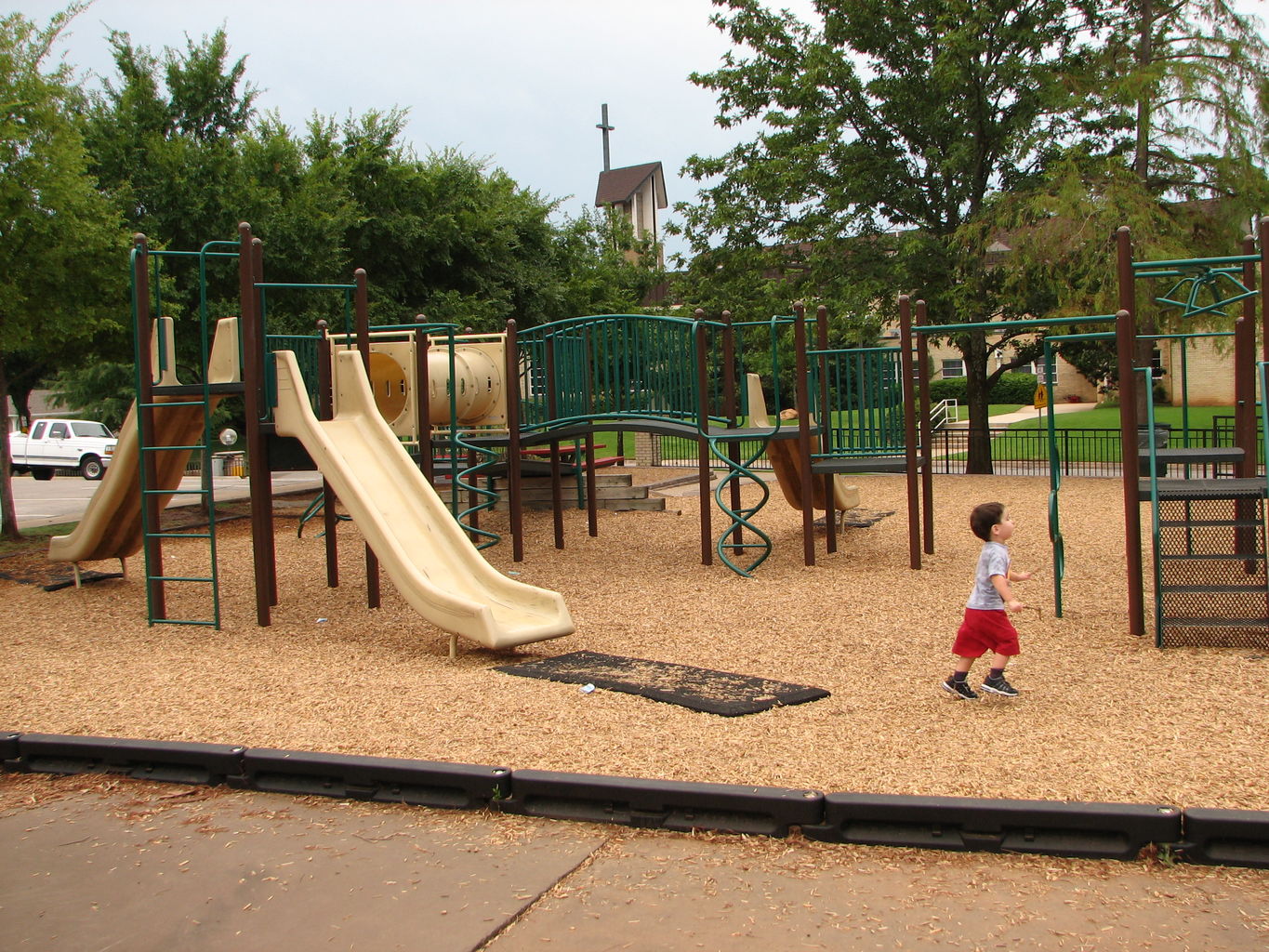 Mike and James play at the Catholic Pway
