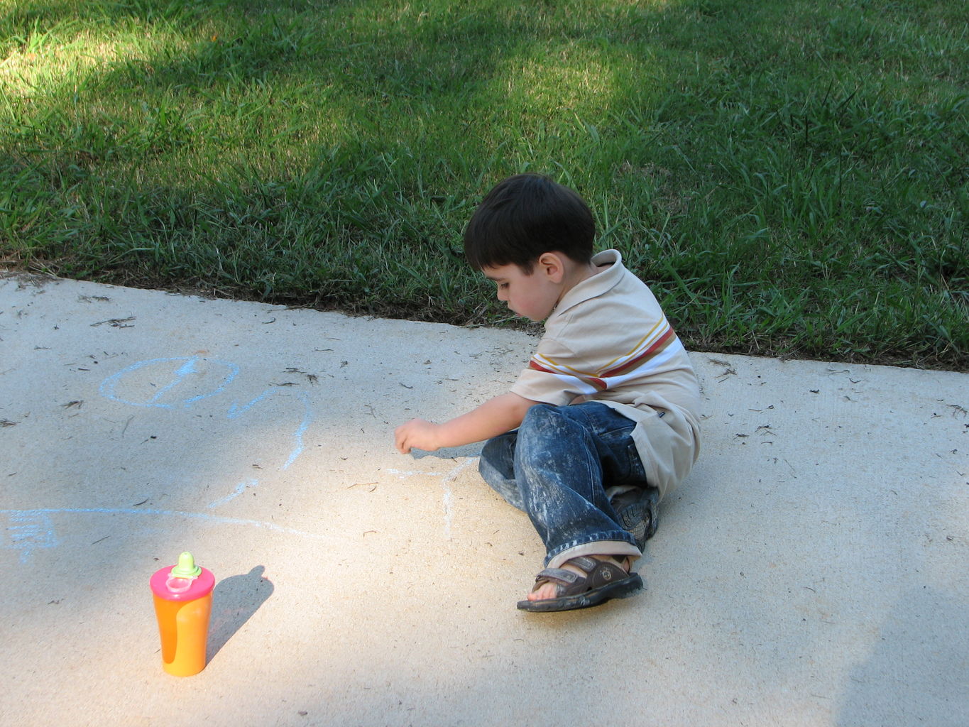 James and Mommy drawing Sidewalk Art
