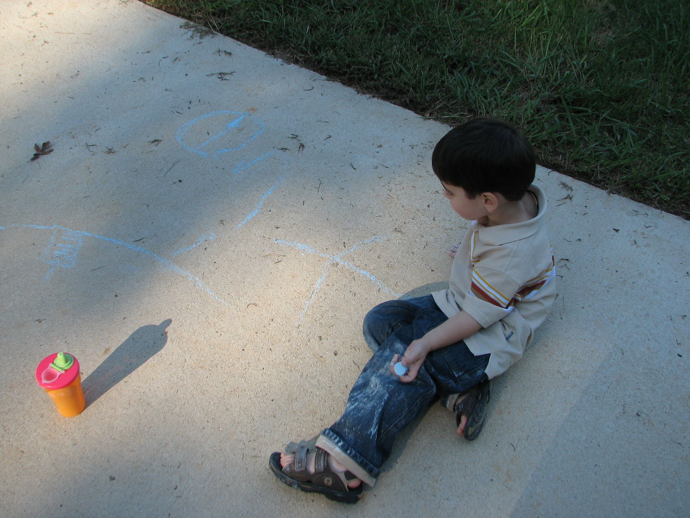 James and Mommy drawing Sidewalk Art
