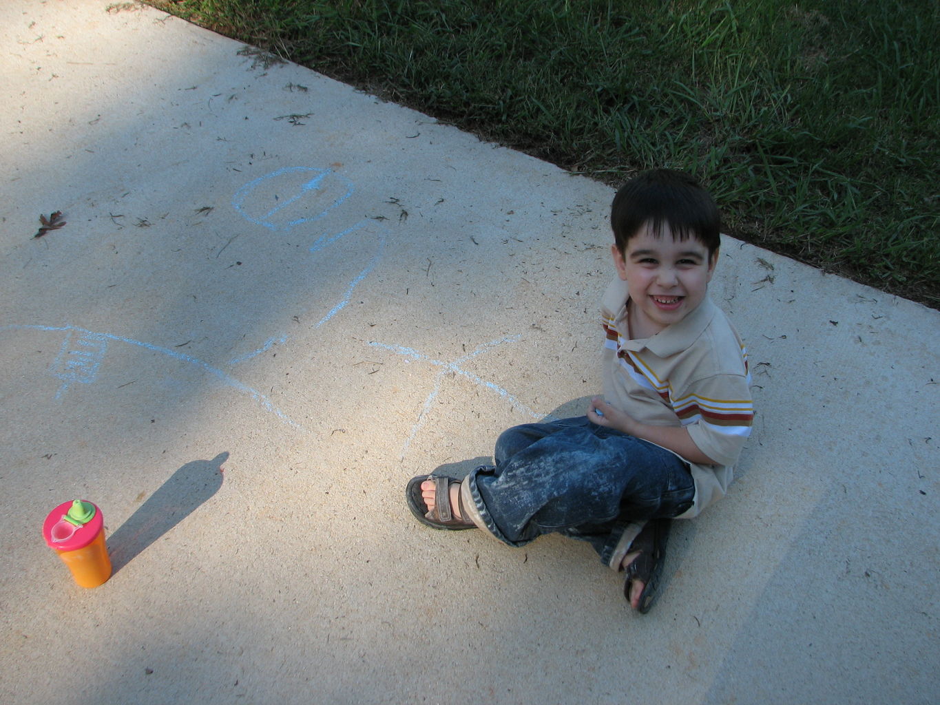 James and Mommy drawing Sidewalk Art
