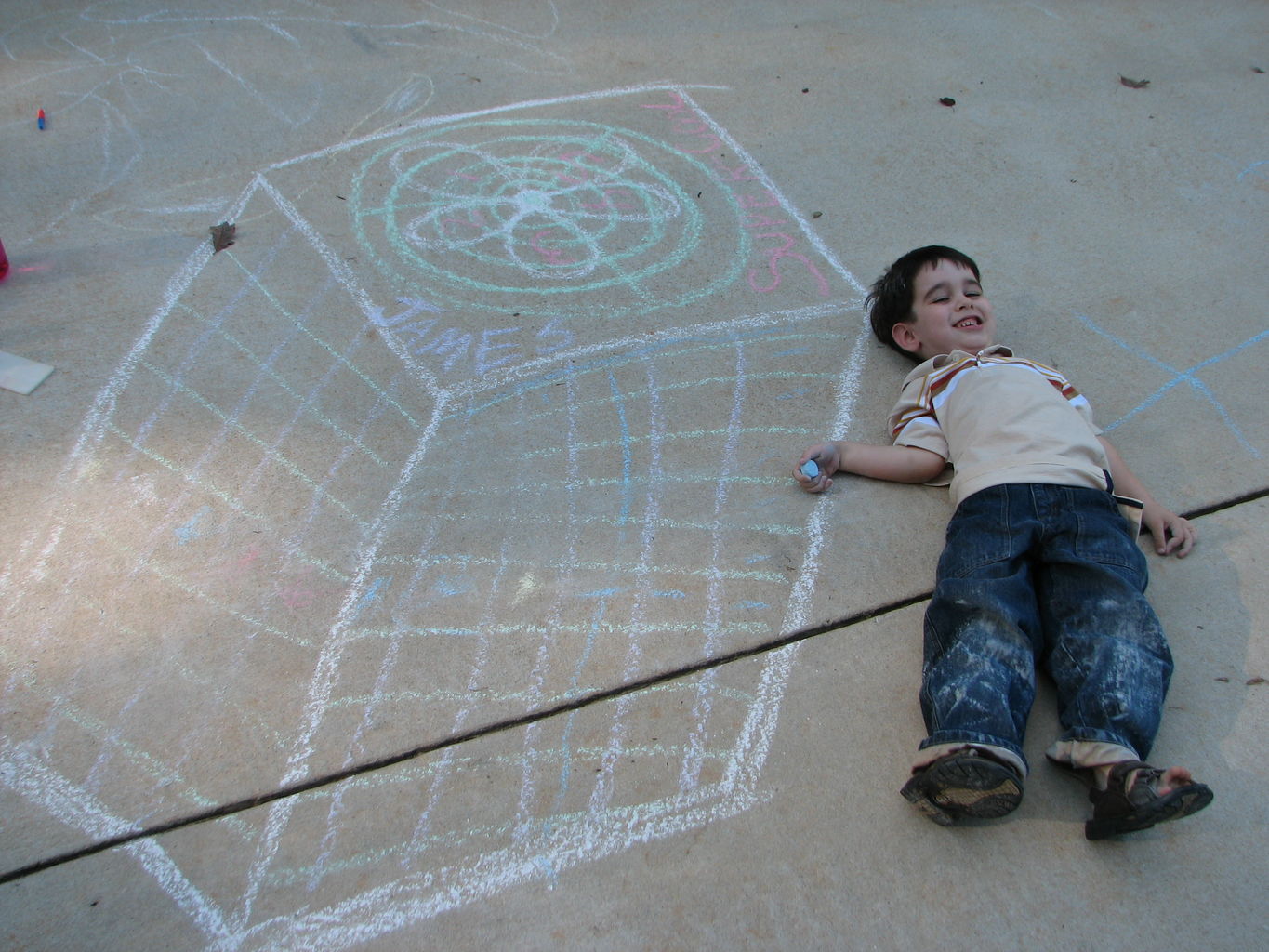 James and Mommy drawing Sidewalk Art
