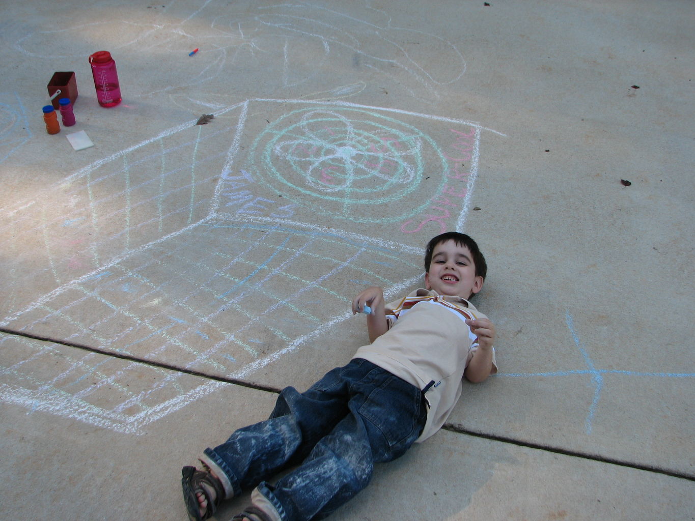 James and Mommy drawing Sidewalk Art
